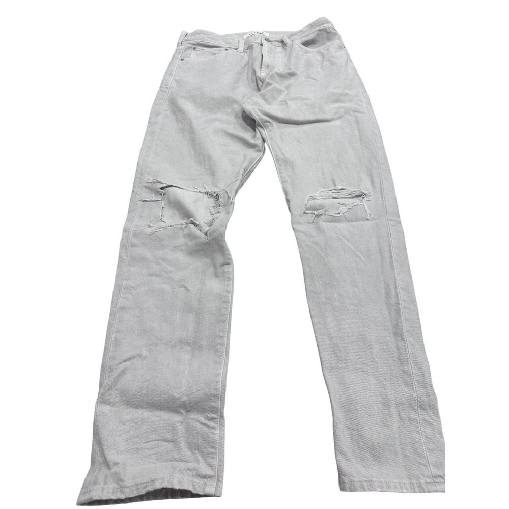 PacSun Mens Straight Leg Distressed Jeans Light Grey/Tan Wash Knee Rips 32x30